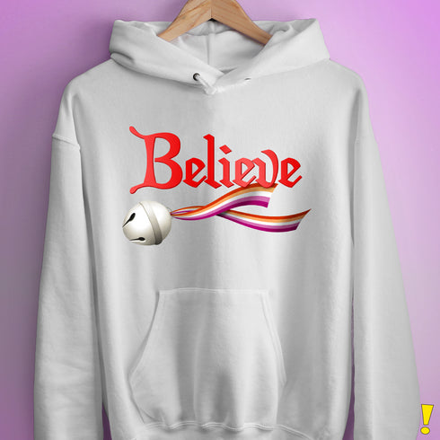 Believe Lesbian Pride Jingle Bell Hoodie - White